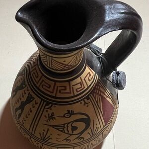 Handcrafted Ceramic Pitcher with Tribal Design
